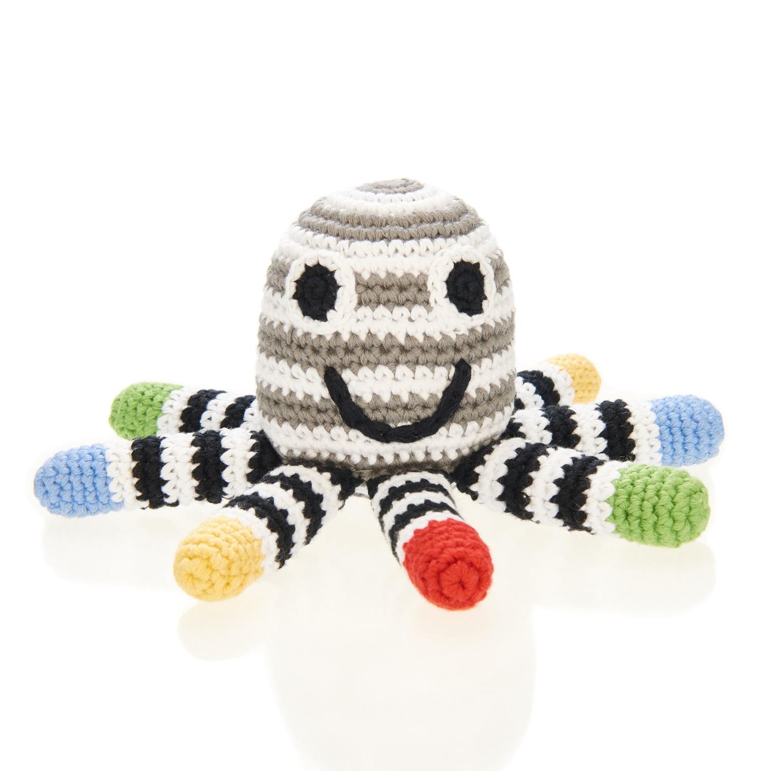 Crochet Cotton Black & White Octopus Baby Rattle